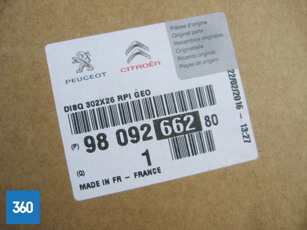 New Genuine Peugeot 3008 307 207 Citroen C4 Front Brake Disc Pair 9809266280