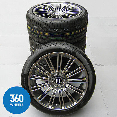 New Genuine Bentley Continental GT GTC Speed 20" Dark Metal 13 Spoke Alloy Wheel Set Pirelli Tyres