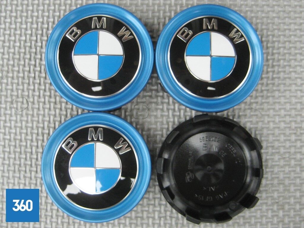Genuine BMW I Electric Blue Ring Alloy Wheel Centre Caps 36136852052