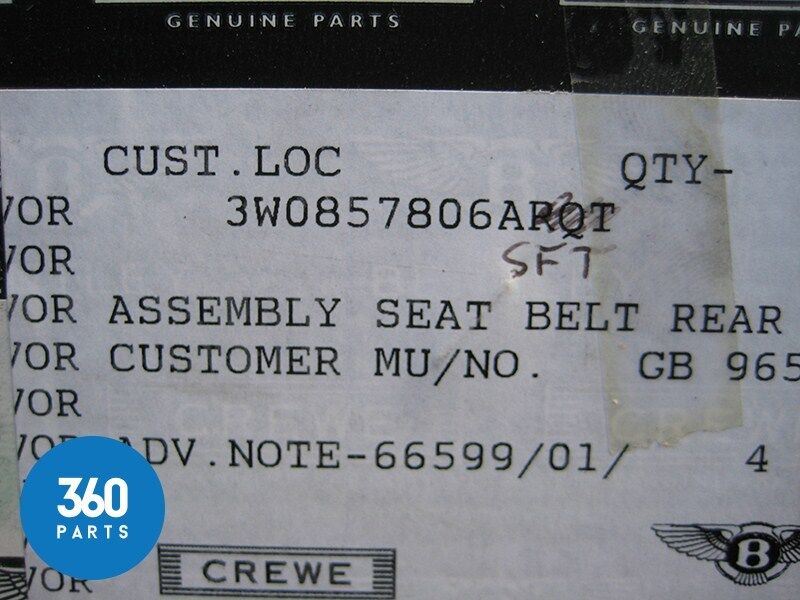 Genuine Bentley Continental GT Right Rear Interior Red Seat Belt 3W0857806ASFT