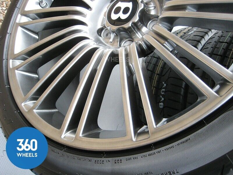 New Genuine Bentley Continental GT GTC Speed 20" Dark Metal 13 Spoke Alloy Wheel Set Pirelli Tyres
