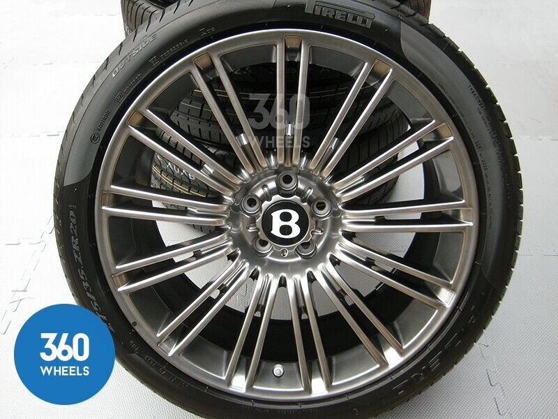 New Genuine Bentley Continental GT GTC Speed 20" Dark Metal 13 Spoke Alloy Wheel Set Pirelli Tyres