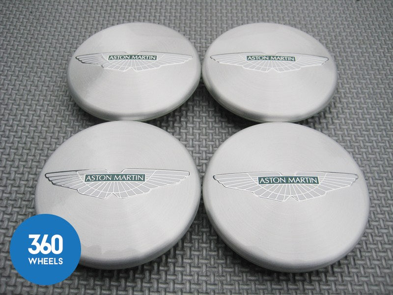 Genuine Aston Martin Polished Brushed Silver Green with Logo Centre Caps 6G33-1A096-AB