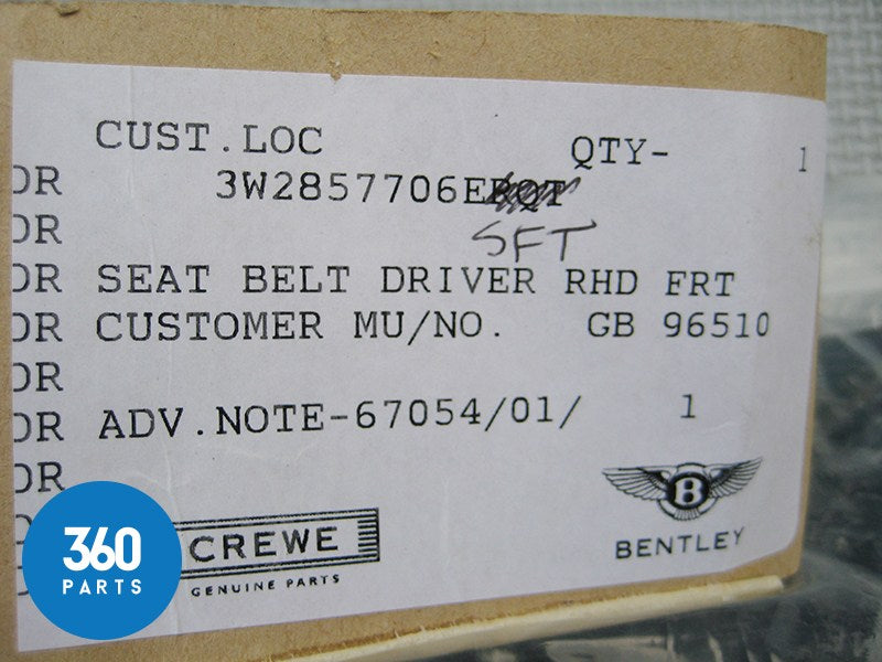 Genuine Bentley Continental GT Right Front Red Seat Belt OS 3W2857706ESFT