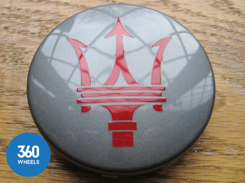 Genuine Maserati Grey Titanio Centre Cap Gloss with Red Trident Logo 670025783