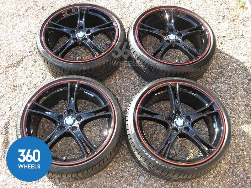 Genuine BMW 20" 361 M Sport Performance 5 Double Spoke Black Red Stripe Alloy Wheels Tyres 36116854611 36116854612