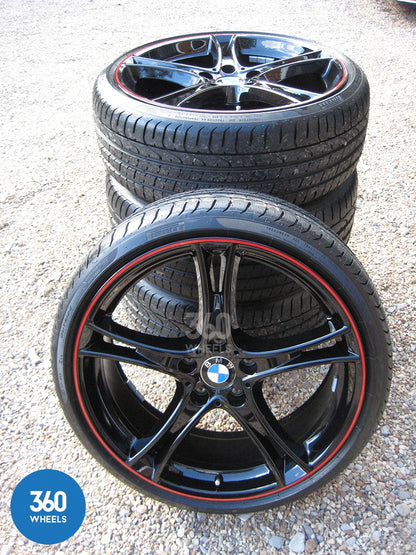 Genuine BMW 20" 361 M Sport Performance 5 Double Spoke Black Red Stripe Alloy Wheels Tyres 36116854611 36116854612