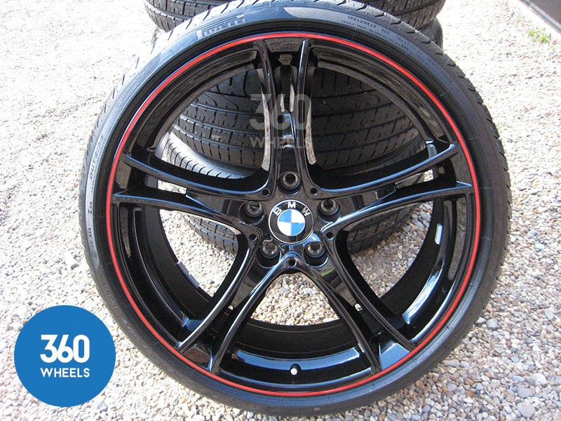 Genuine BMW 20" 361 M Sport Performance 5 Double Spoke Black Red Stripe Alloy Wheels Tyres 36116854611 36116854612