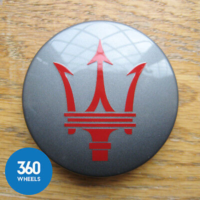 Genuine Maserati Grey Titanio Centre Cap Gloss with Red Trident Logo 670025783