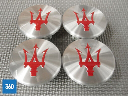 Genuine Maserati Centre Cap Brushed Aluminium with Red Trident Logo 82364606