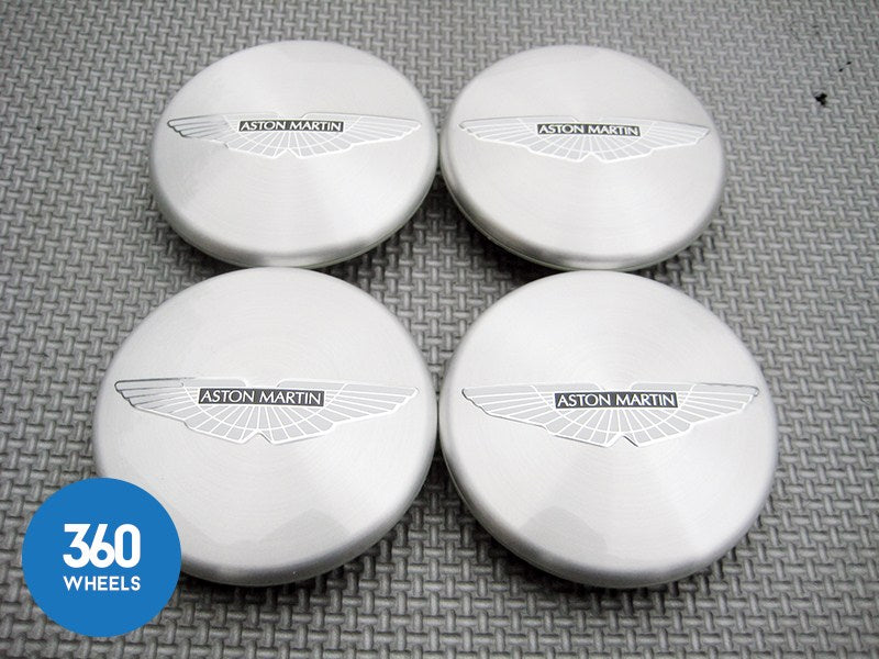 Genuine Aston Martin Polished Brushed Silver with Black Logo Centre Caps 8D33-1A096-A