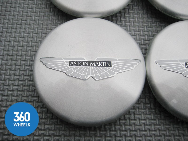 Genuine Aston Martin Polished Brushed Silver with Black Logo Centre Caps 8D33-1A096-A