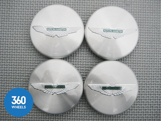 Genuine Aston Martin Polished Brushed Silver Green with Logo Centre Caps 6G33-1A096-AB