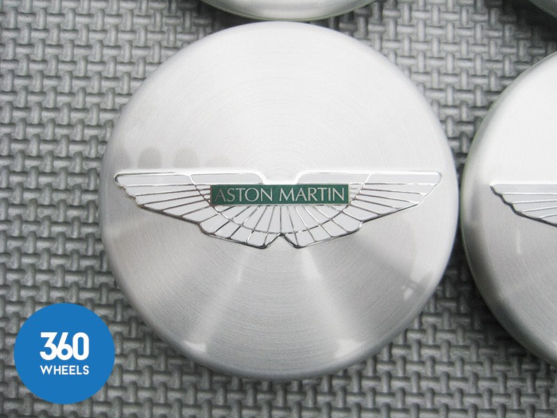 Genuine Aston Martin Polished Brushed Silver Green with Logo Centre Caps 6G33-1A096-AB
