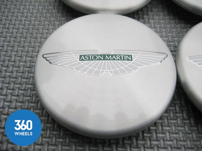 Genuine Aston Martin Polished Brushed Silver Green with Logo Centre Caps 6G33-1A096-AB