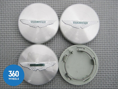 Genuine Aston Martin Polished Brushed Silver Green with Logo Centre Caps 6G33-1A096-AB