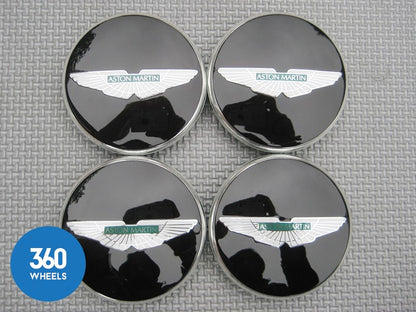 Genuine Aston Martin Centre Caps Gloss Black with Green Logo CD33-1A096-B