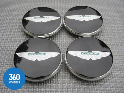 Genuine Aston Martin Centre Caps Gloss Black with Green Logo CD33-1A096-B
