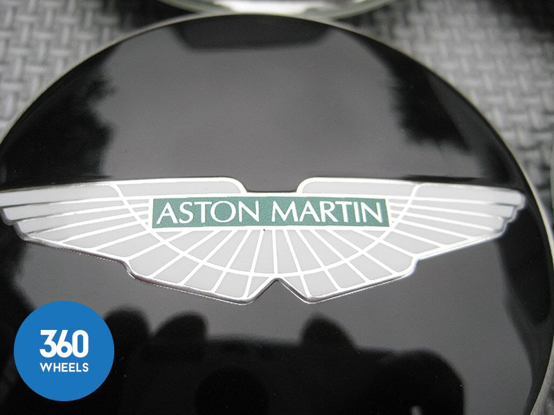 Genuine Aston Martin Centre Caps Gloss Black with Green Logo CD33-1A096-B