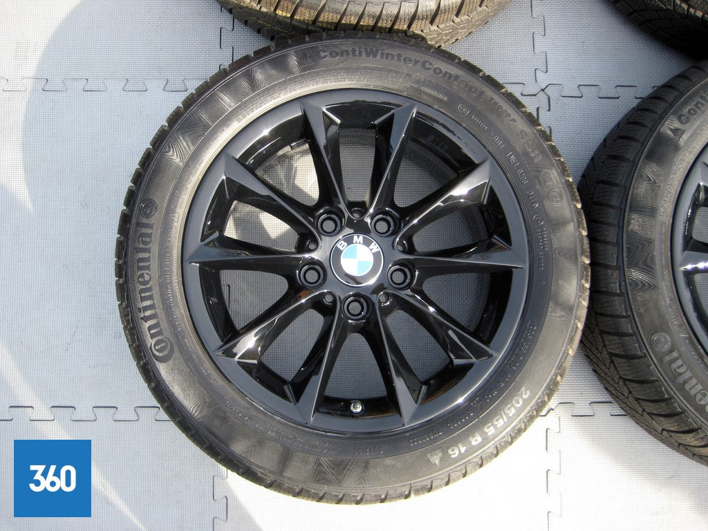 Genuine BMW 16" 411 V Spoke Black Alloy Wheels Continental Winter Runflat 36117845880