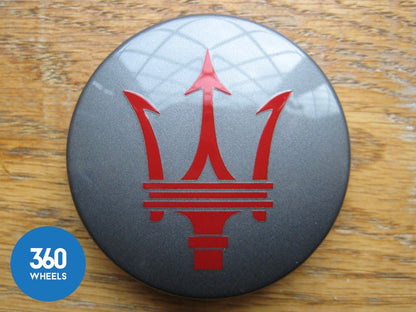 Genuine Maserati Grey Titanio Centre Cap Gloss with Red Trident Logo 670025783